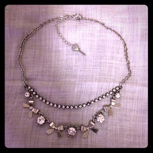 Betsey Johnson Bow & Rhinestone Necklace